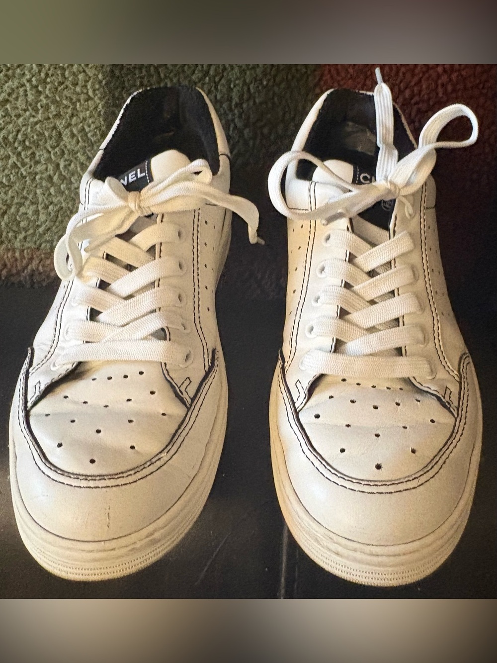 Authentic CHANEL Women’s White Low-Top Perforated Sneakers
